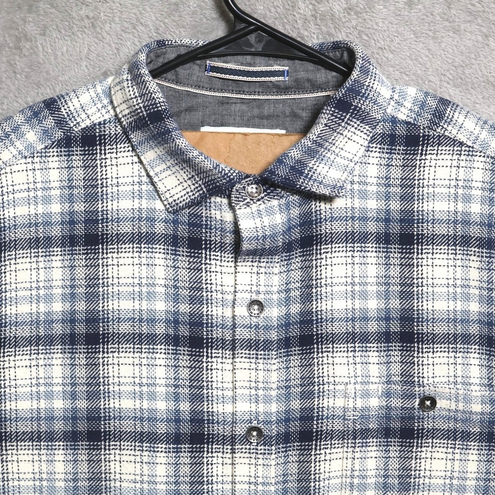 Tommy Bahama Shirt Mens Large Blue White Heavy Flannel Plaid Jacket Shacket